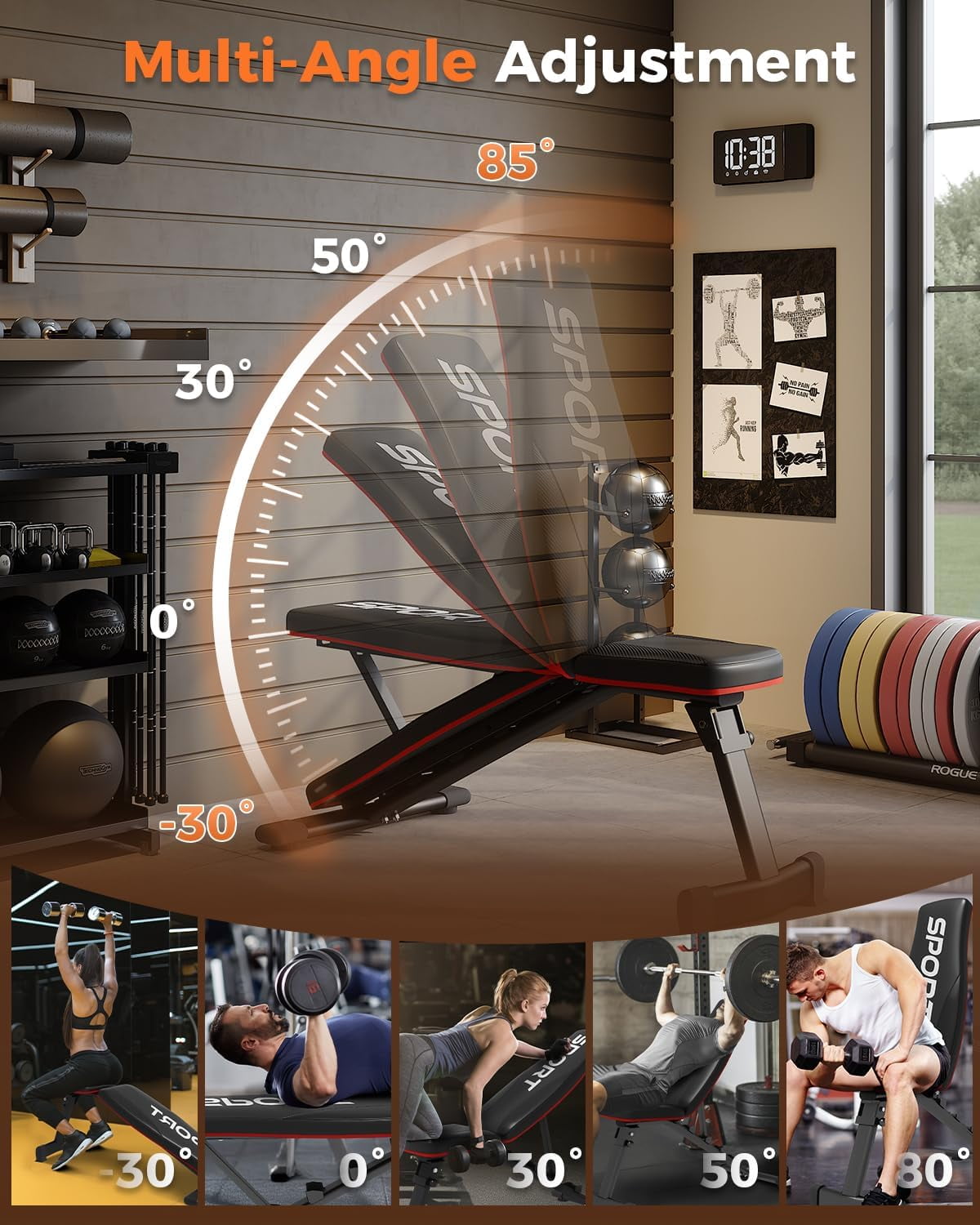 JoanKaren Pro Smith Machine with Bench,2200lbs Squat Rack with Weight Bar,LAT Pull-Down,Cable Systems,Leg Hold-Down and More Attachments,Black