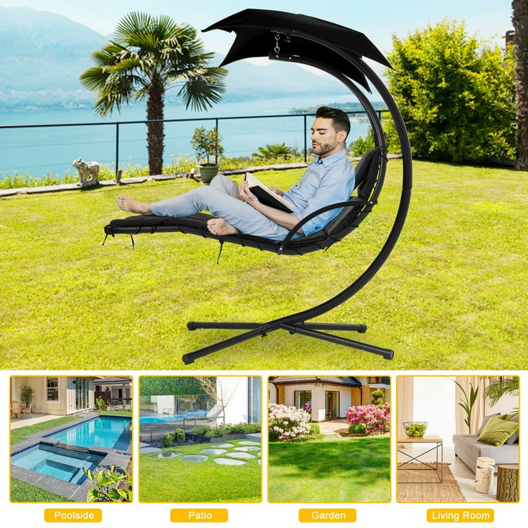 YRLLENSDAN Outdoor Hanging Chair Swinging Chair Outdoor Hammock Chairs with Stand Outdoor Pool Furniture Hanging Patio Chair Swings for Outside Black Walmart