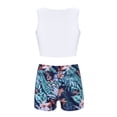 thumbnail image 3 of iiniim Kids 2 Pieces Sports Short Set Girls Sleeveless Knot Crop Top with Bottoms Ballet Yoga Bodysuit Blue Floral 4, 3 of 7