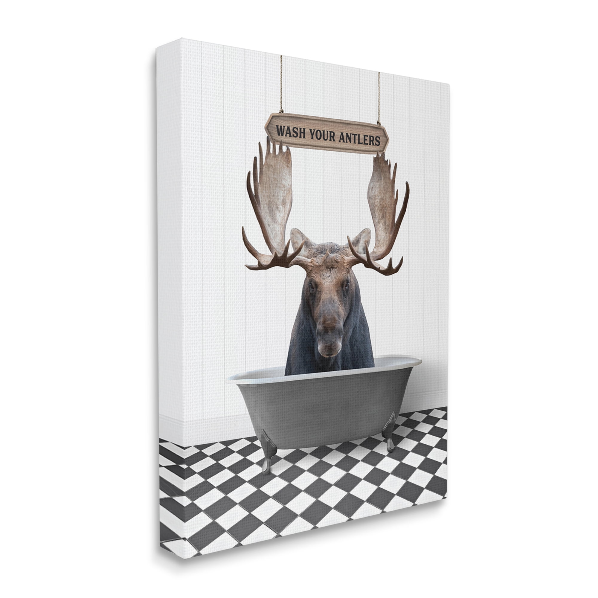 Stupell Industries Rustic Wash Your Antlers Animals & Insects Painting Gallery Wrapped Canvas Print Wall Art, 16 x 20