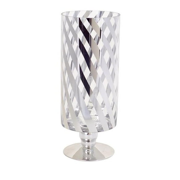 Melrose International 64125DS 12 in. Glass Striped Candle Holder, Silver & Clear - Set of 2