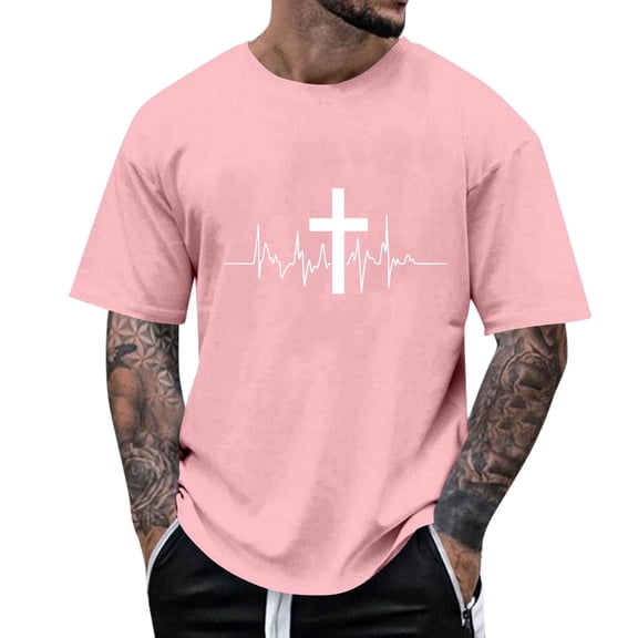 Elvqul Short Sleeve Shirts for Men Pink Mens Graphic Pullover Tops Casual Soft Crewneck T-Shirt