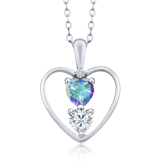 Gem Stone King 925 Sterling Silver Mercury Mist Mystic Topaz Pendant Necklace for Women (0.80 Cttw, Gemstone Birthstone, Heart 5MM and 4MM, with 18 inch Silver Chain)