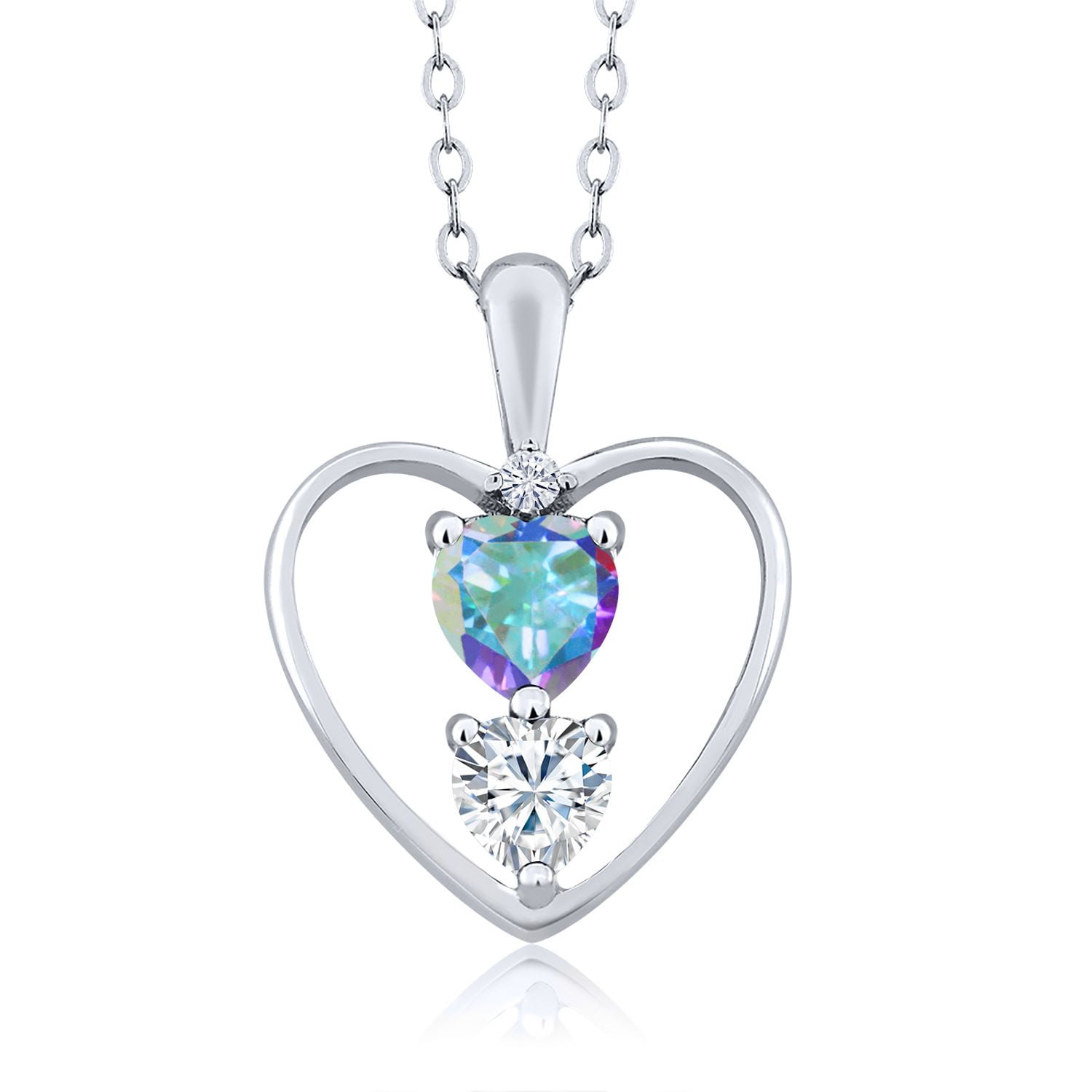 Gem Stone King 925 Sterling Silver Mercury Mist Mystic Topaz Pendant Necklace for Women (0.80 Cttw, Gemstone Birthstone, Heart 5MM and 4MM, with 18 inch Silver Chain)