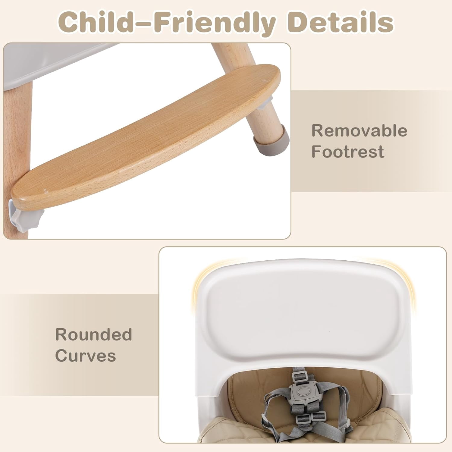 INFANS Baby High Chair, 6 in 1 Wooden Convertible Highchair for Babies and Toddlers, Infant Dining Booster Seat Kids Stool with Adjustable Removable Tray