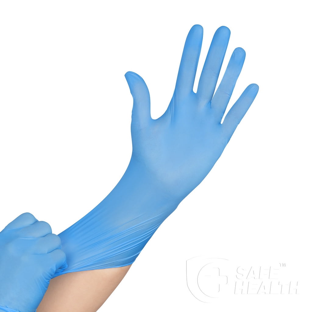 SAFEHEALTH Nitro-V Nitile-Vinyl Synthetic Blue Exam Gloves-Medium, Latex-Free, Powder-Free, Medical Grade, Disposable, Clinic-Nursing-Food-Nail Hair Salon-Tattoo-Cleaning, Case of 1000