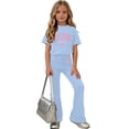 thumbnail image 6 of Amidoa Girls Summer 2 Piece Outfits Floral Cute Short Sleeve and Casual Pants Kids Clothing Set Light Blue Size 6 Light Blue Size 12, 6 of 7