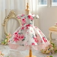 thumbnail image 3 of Mercatoo Kids Girls Flower Print Princess Dress Short Sleeve Fl𝐮f𝐟y Dress Gown Flower Girl Dresses for Wedding P𝐚rty, 3 of 3