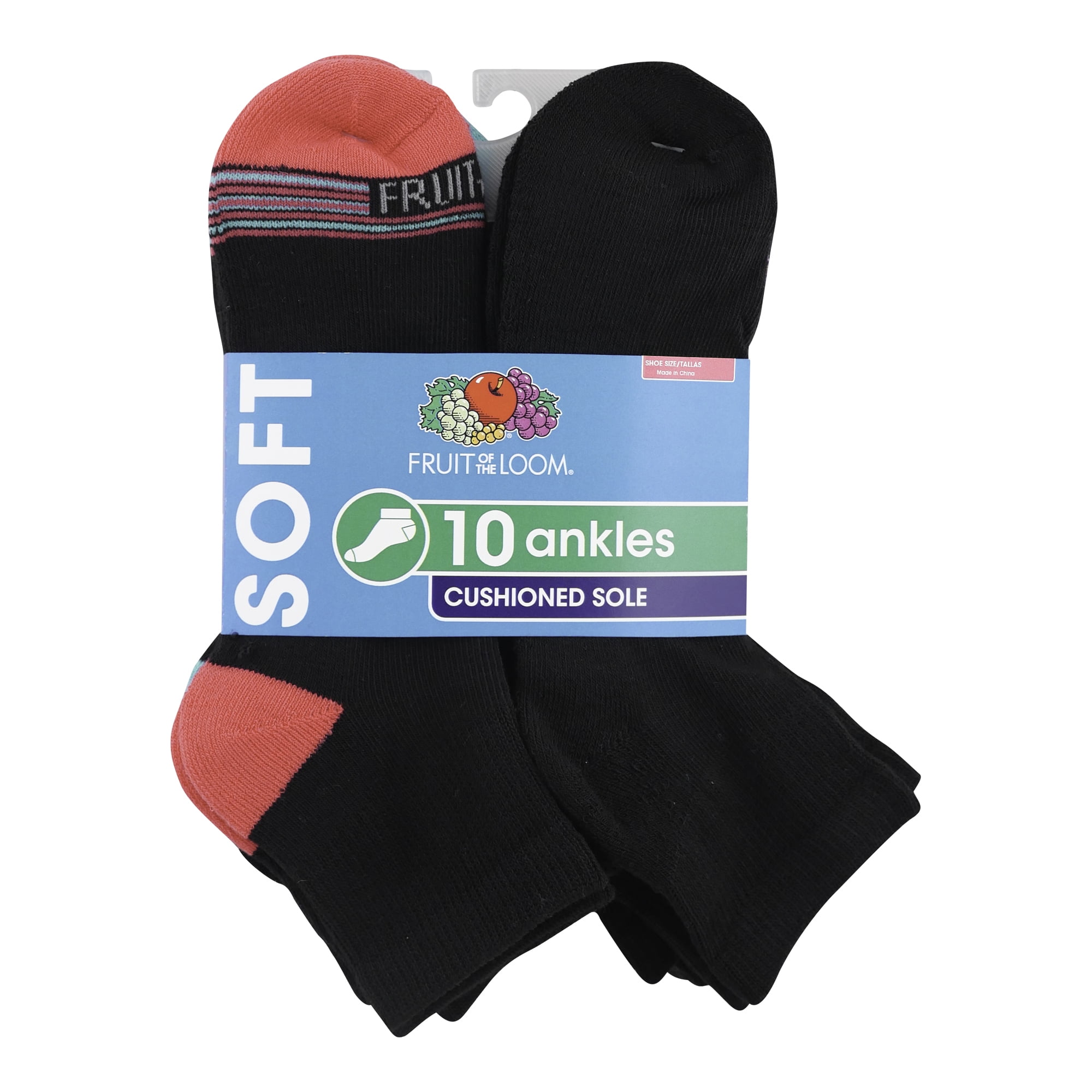 Fruit of the Loom Women's Cushioned Sole Ankle Socks, 10 Pack