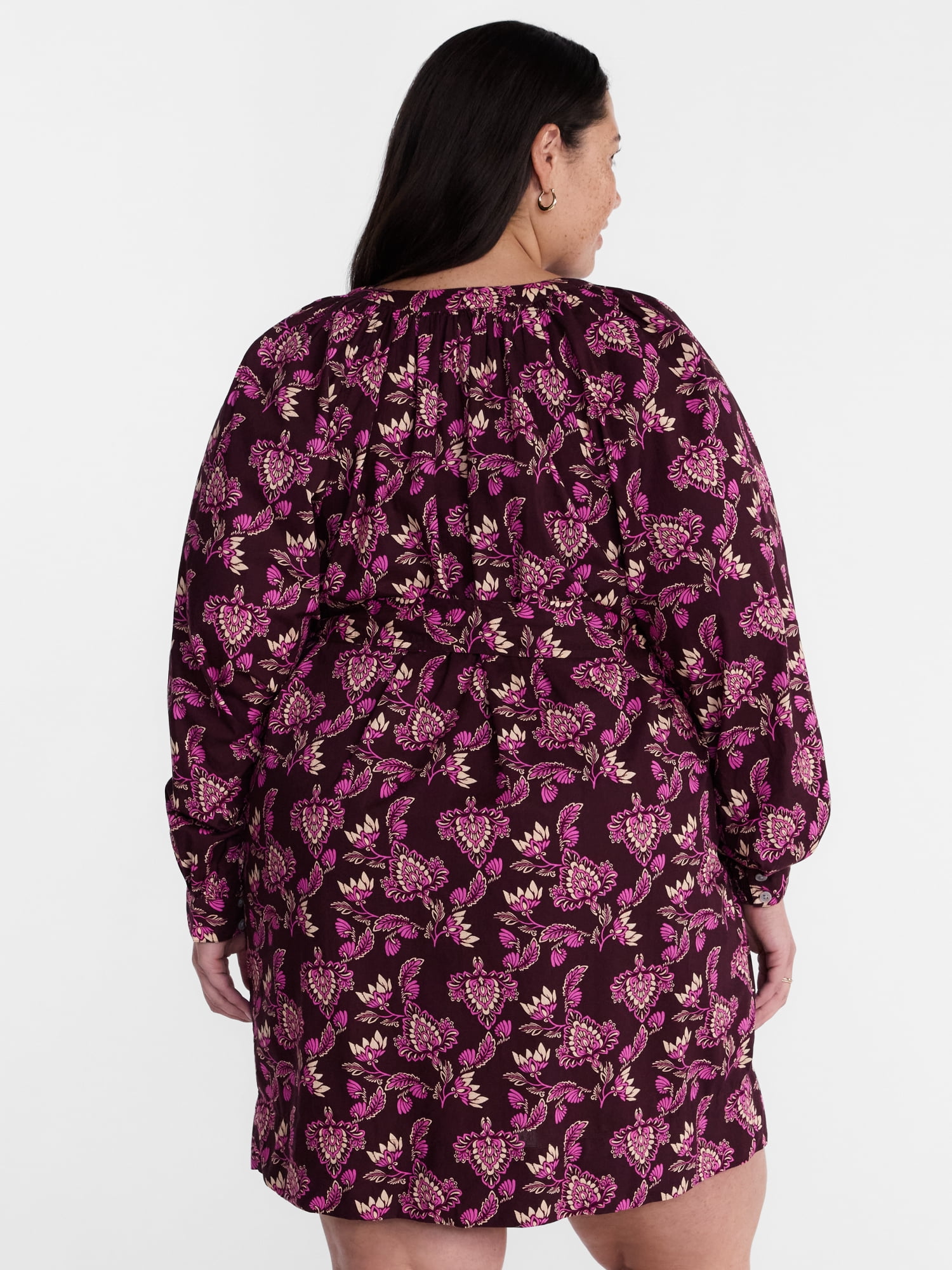 Terra & Sky Women's Plus Cotton Balloon Sleeve Tie Waist Tunic Dress, Sizes 0X-5X