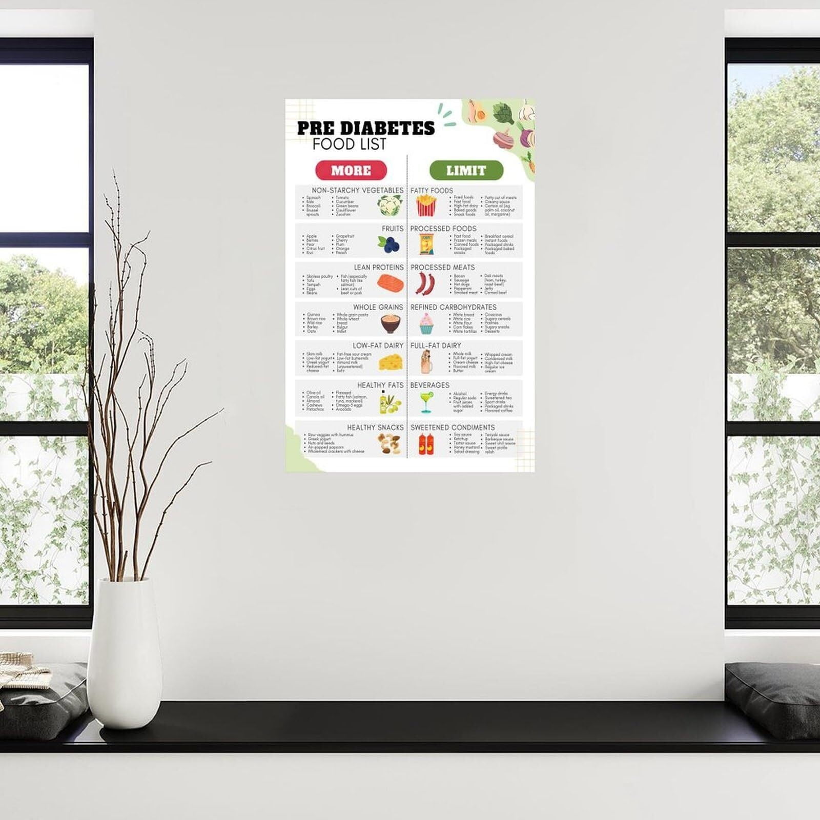 Pre Diabetic Food List Poster Type 2 Diabetes Diet Chart Kitchen Wall Art Poster Canvas Painting Posters And Prints Wall Art for Living Room Bedroom Decor