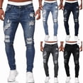 thumbnail image 2 of Men’s Distressed Skinny Fit Ripped Denim Jeans, Medium Wash, Small, 2 of 3