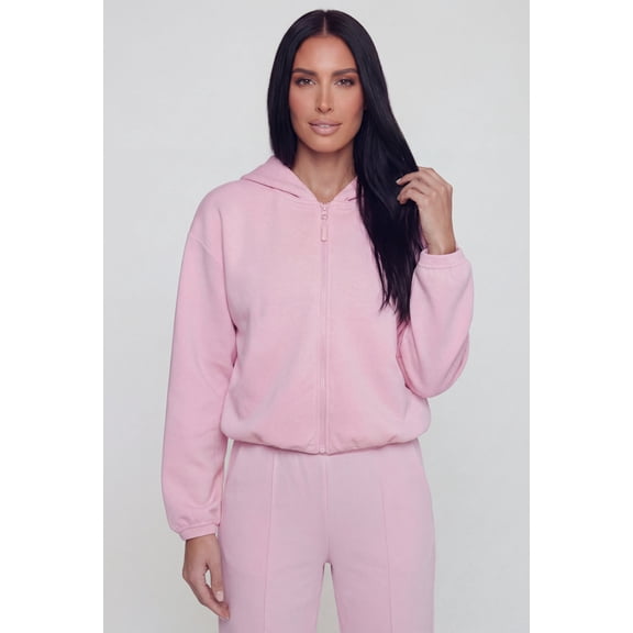 Women's Zip Front Bubble Hem Hooded Sweatshirt
