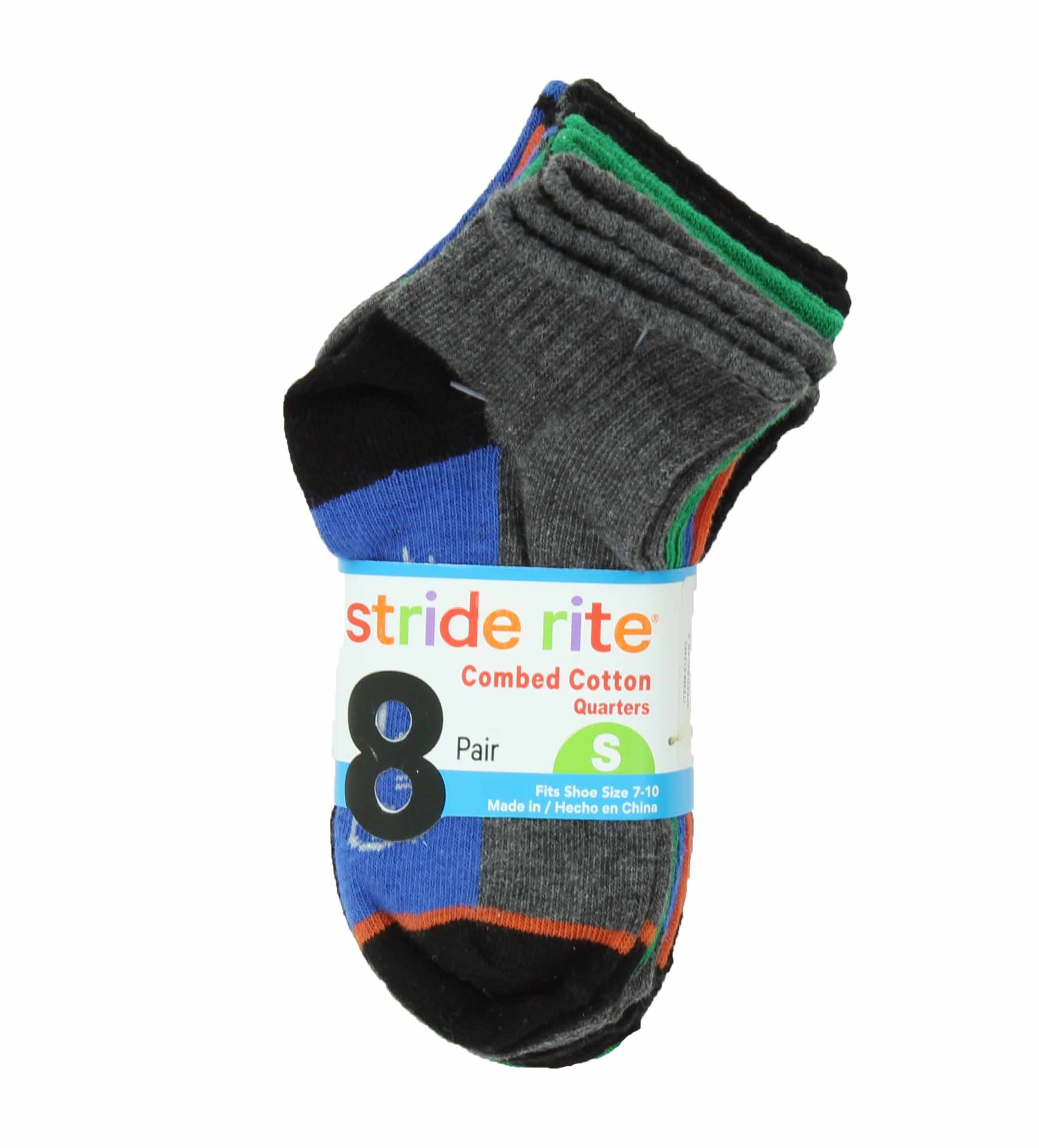 7-10 Small , Speed Racer Stride Rite Boys Combed Cotton Quarters Socks-8 Pack 