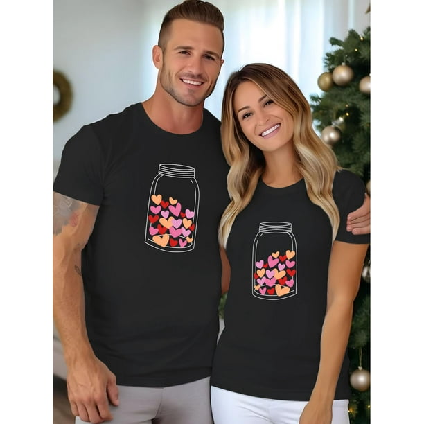 Camiseta de San Valentín con corazón, divertida camiseta de San Valentín para novios y novias, para hombres y mujeres, informal, de algodón fino, de manga corta y cuello redondo.