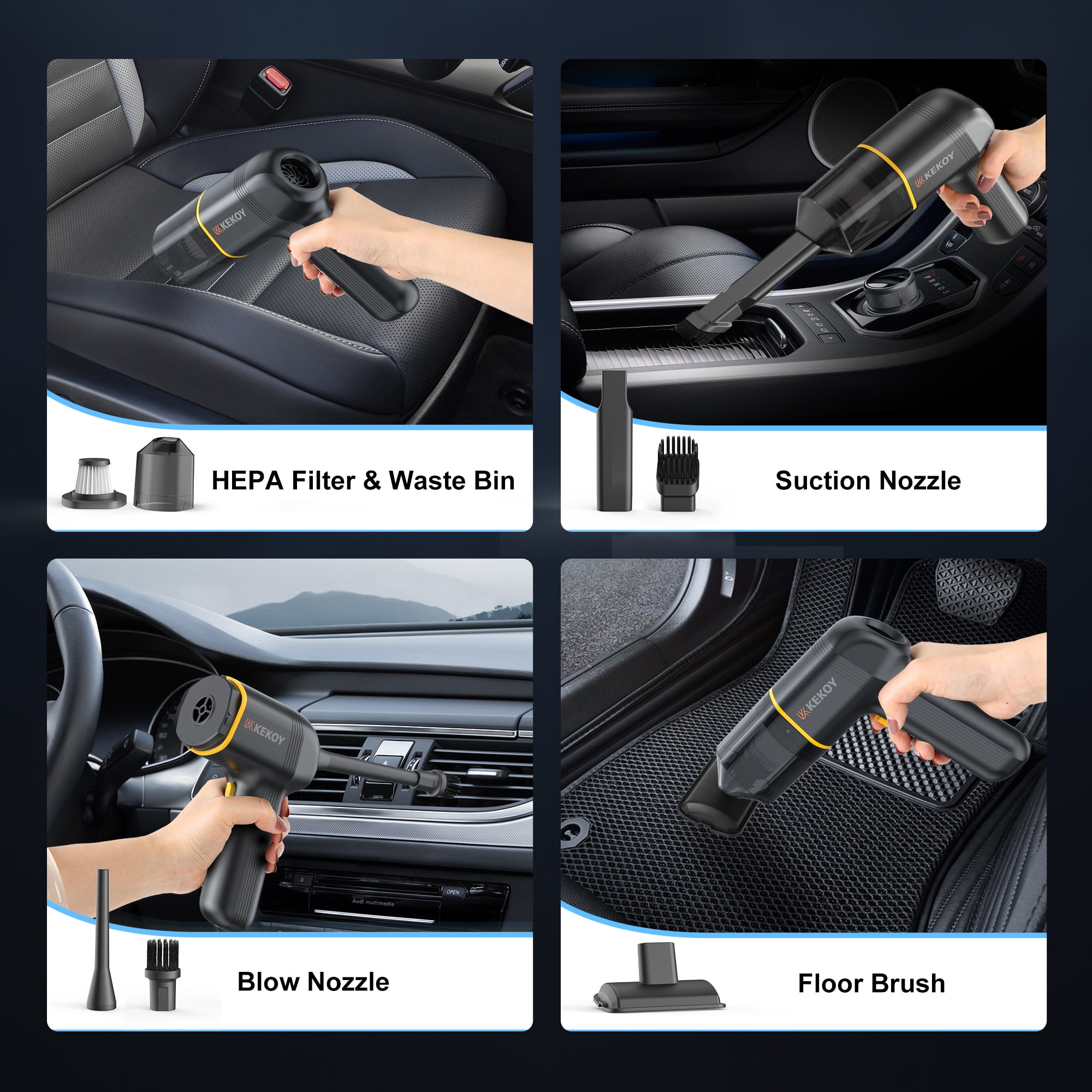 Car Vacuum Cleaner Cordless, KEKOY Portable Handheld Vacuum, Powerful Sutions Multifunctional Small Rechargeable Vacuum Lightweight for Car, Home