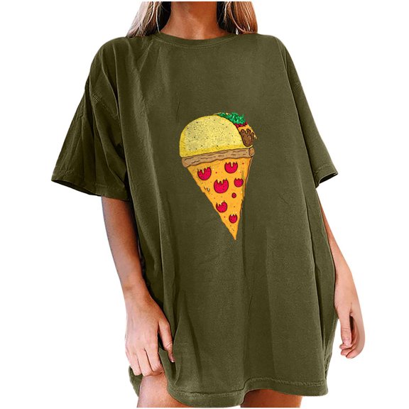 IROINNID Womens Fashion Short Sleeve Summer Pizza Printed Casual Loose Top Pullover T-shirt Spring Saving