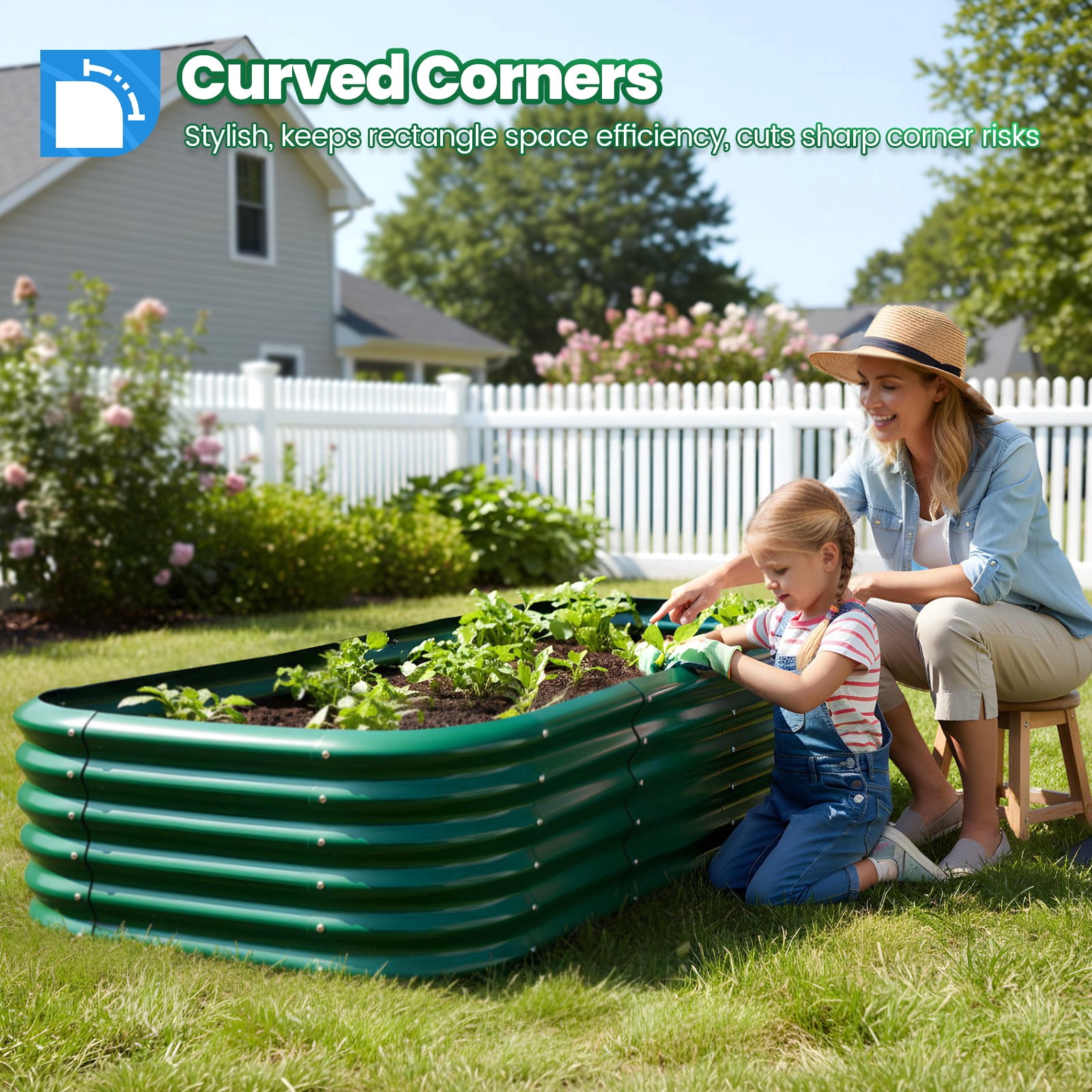Quictent Galvanized Tall Raised Garden Bed Kit, 6x3x1.5 ft Oval Large Planting Box Rubber Strip Edging, for Vegetables Outdoor Double Strengthened by Vertical Bar and Crossbar with Liner (Dark Green)