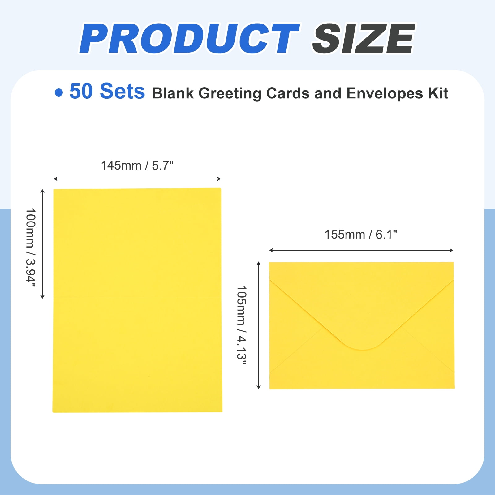 Uxcell 4 x 6" Blank Greeting Cards and Envelopes, 50Sets Half Fold Note Cards and Envelopes 250g Thick Cardstock for DIY Wedding Birthday Party Invitations, Yellow