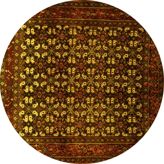 Ahgly Company Machine Washable Indoor Round Persian Yellow Traditional Area Rugs, 8' Round