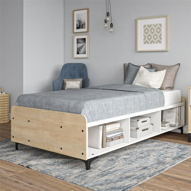 Your Zone Reese TwoTone Twin Platform Bed with Open Storage, White