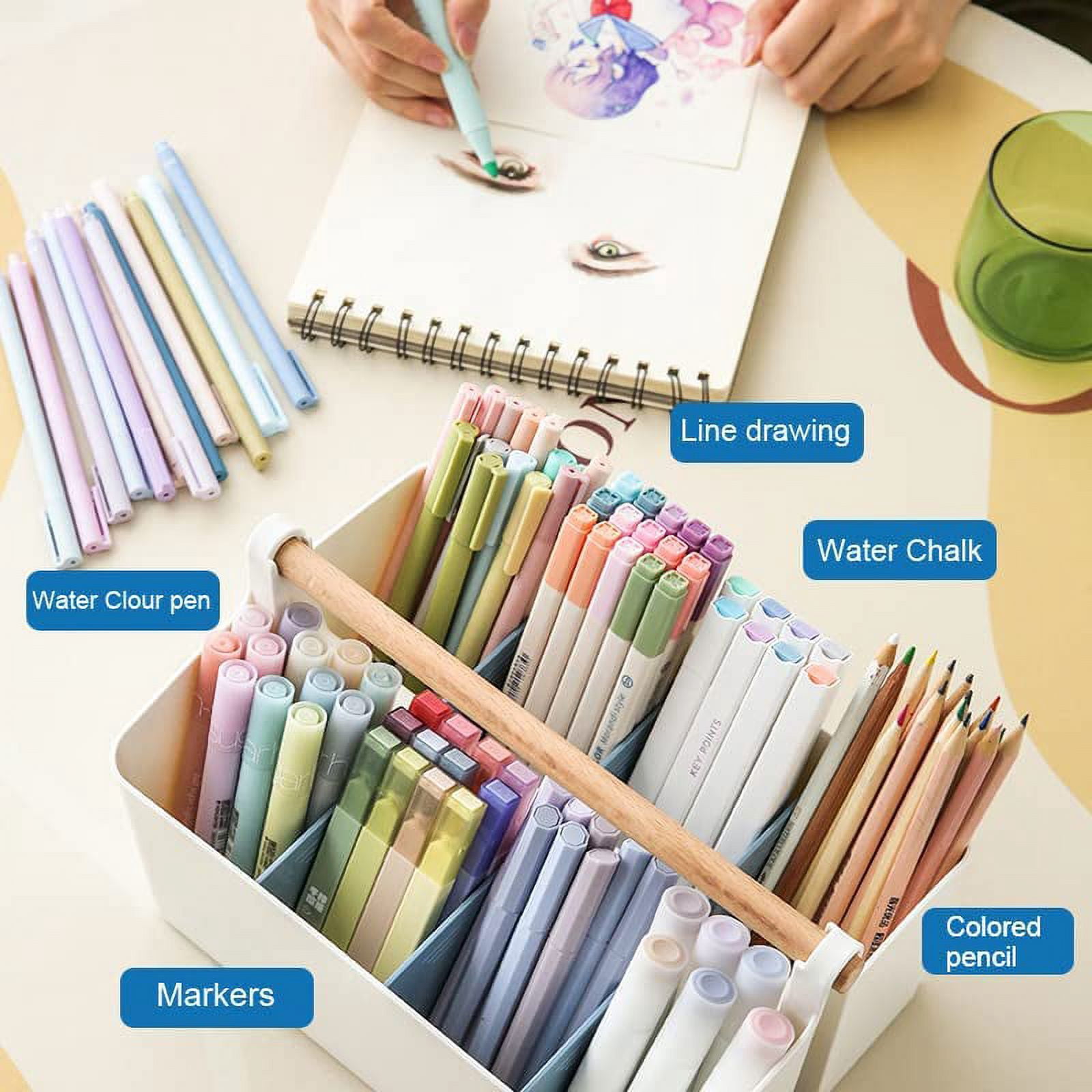 Storage Organizer with Handle, 2 Pack Portable Marker Organizer with Adjustable Divided for Art Supplies, Makeup, Sewing, Colored