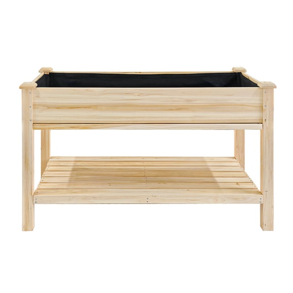 Elevated 48x23x31.1in Raised Garden Bed with Water Tray, Liner & Shelf