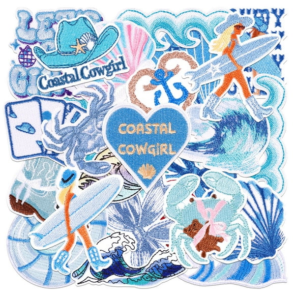 Parches termoadhesivos Rerekiki Coastal Cowgirl, 24 unidades, para sombreros