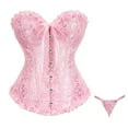 thumbnail image 2 of Corset Tops for Women, Pink Corset Satin Floral Boned Overbust Body Shaper Bustier Waist Push Up Shapewear Lingerie (3XL), 2 of 9