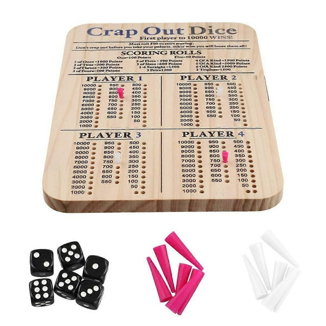 Wooden Crap Out Dice Score Board Classic Family Game Round Funny Dice Board Game with Wood Tray Score Pad Dice Tray M