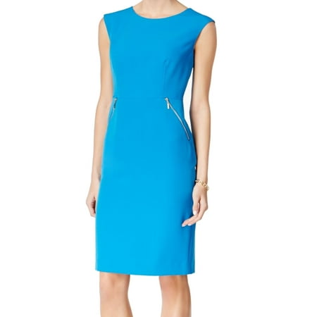 Zip Detail Sheath Dress - Kasper NEW Azure Blue Women's Size 10 Zip Pocket Seamed Sheath Dress