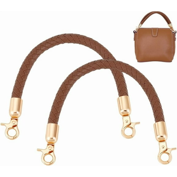 2pcs Purse Handles 11.8 inch Purse Straps Brown Bag Handle Replacement Leather Bag Strap Short Handbag Strap with Golden Buckle for DIY Crochet Bag Underarm Bag Shoulder Bag Tote diy