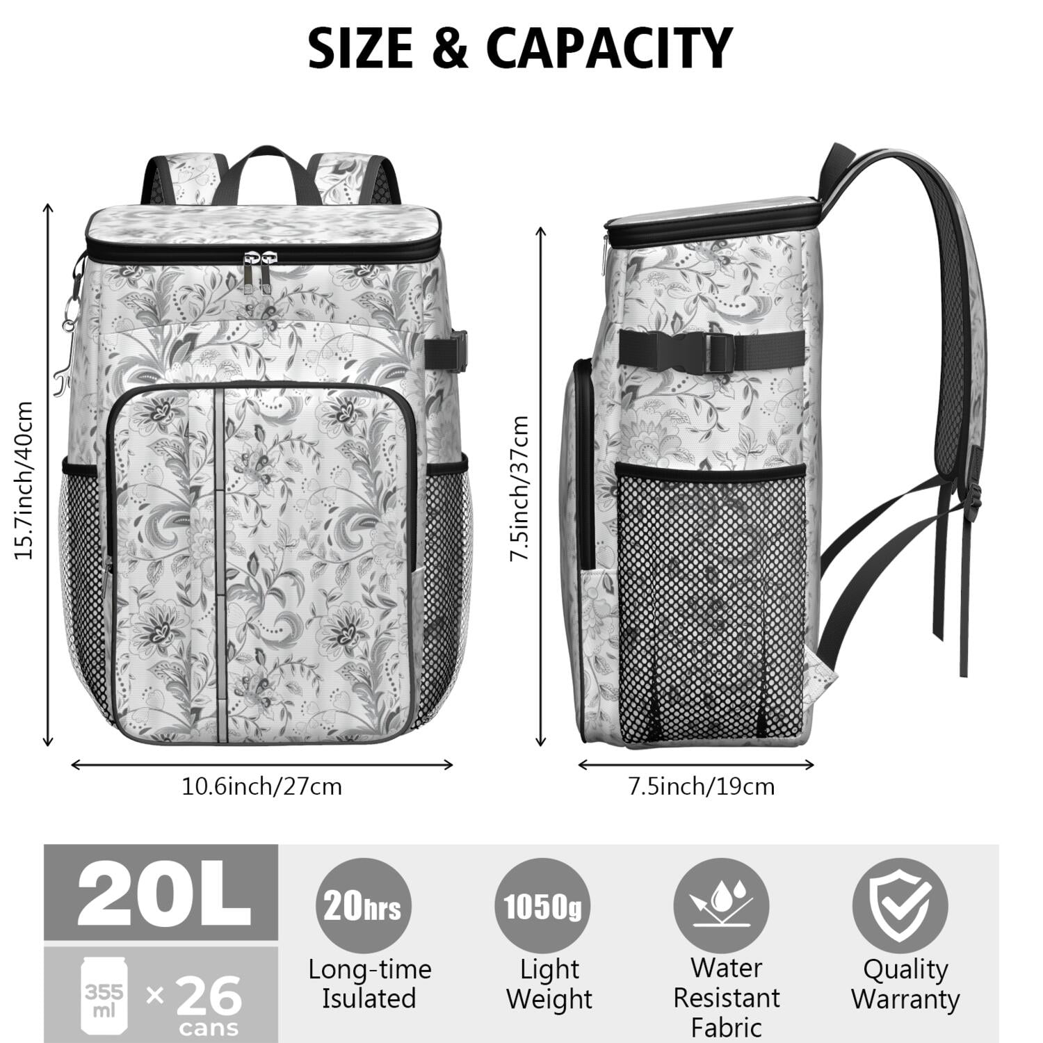 Travel Cooler Bag - Boho Bohemia Flower Camping Beer Cooler Backpack with Bottle Opener- Waterproof Insulated Picnic Backpacks - Cooler Bag for Beach