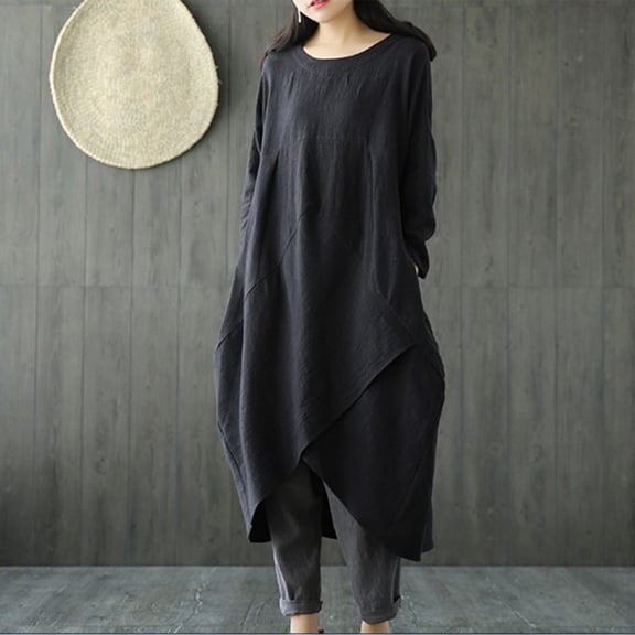 asdoklhq Womens Sweater Dress Short Sleeve Womenโs Round Neck Loose Dress Black 5X