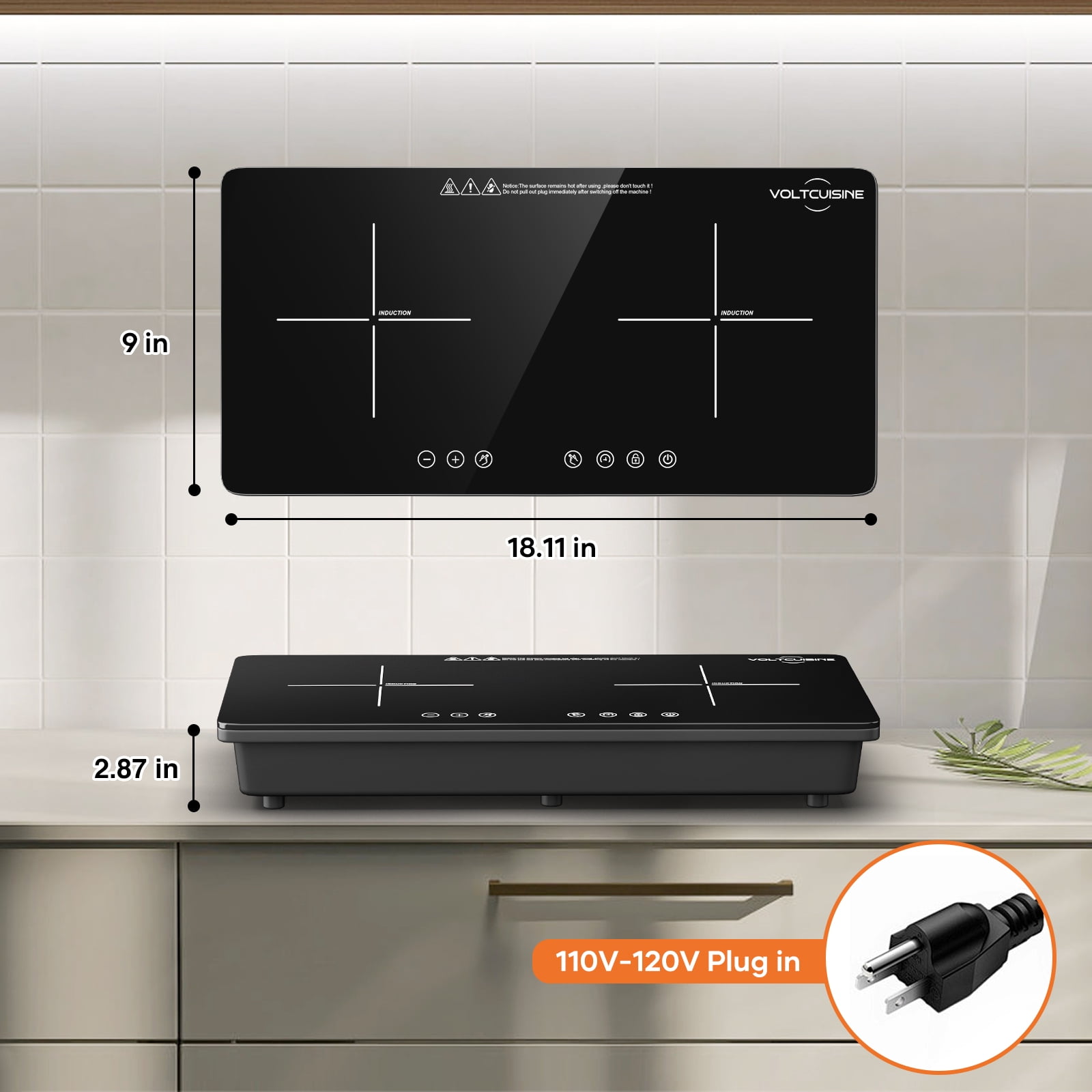 VoltCuisine Double/Dual Portable Induction Cooktop, 1800W Hot Plate Electric Stove Top Burner