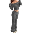 thumbnail image 2 of Womens 2 Piece Outfits Ribbed Knit Lounge Sets Off-Shoulder Sweatsuit Sets Flares Jogger Tracksuit Gray XL, 2 of 8