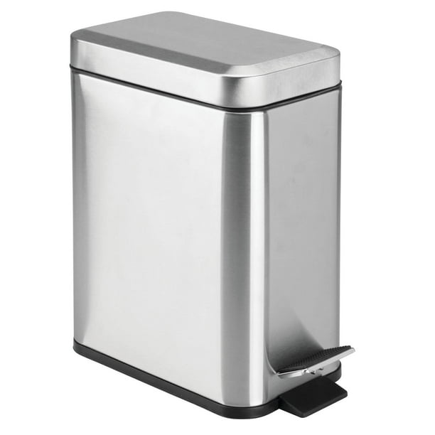Bote de basura mDesign rectangular con apertura escalonada de acero inoxidable de 5 litros