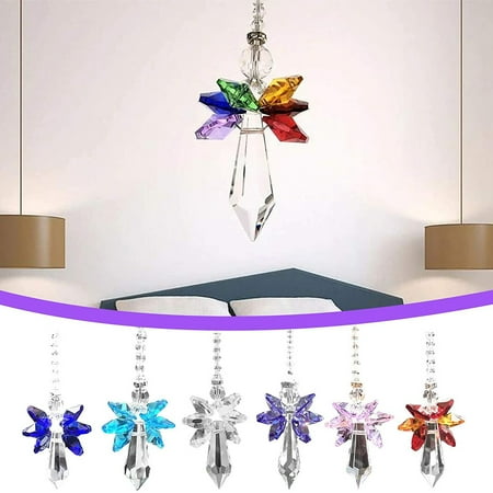 

SPRING PARK 2Pcs Glass Crystal Rainbow Angel Ornament Chakra Hanging Suncatcher Window Sun Staple Shape Pendant for Gift