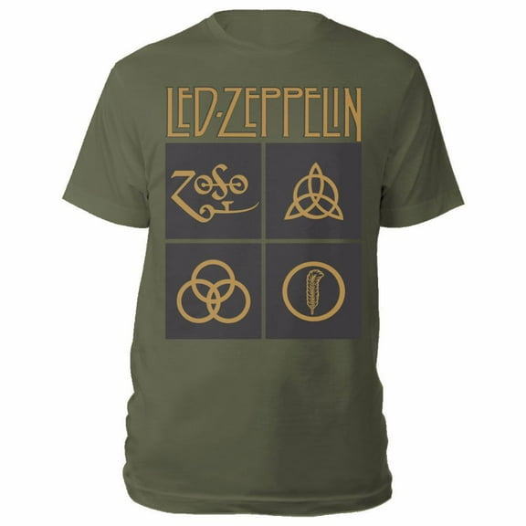 Men's Led Zeppelin Gold Symbols & Black Squares T-shirt Large Green