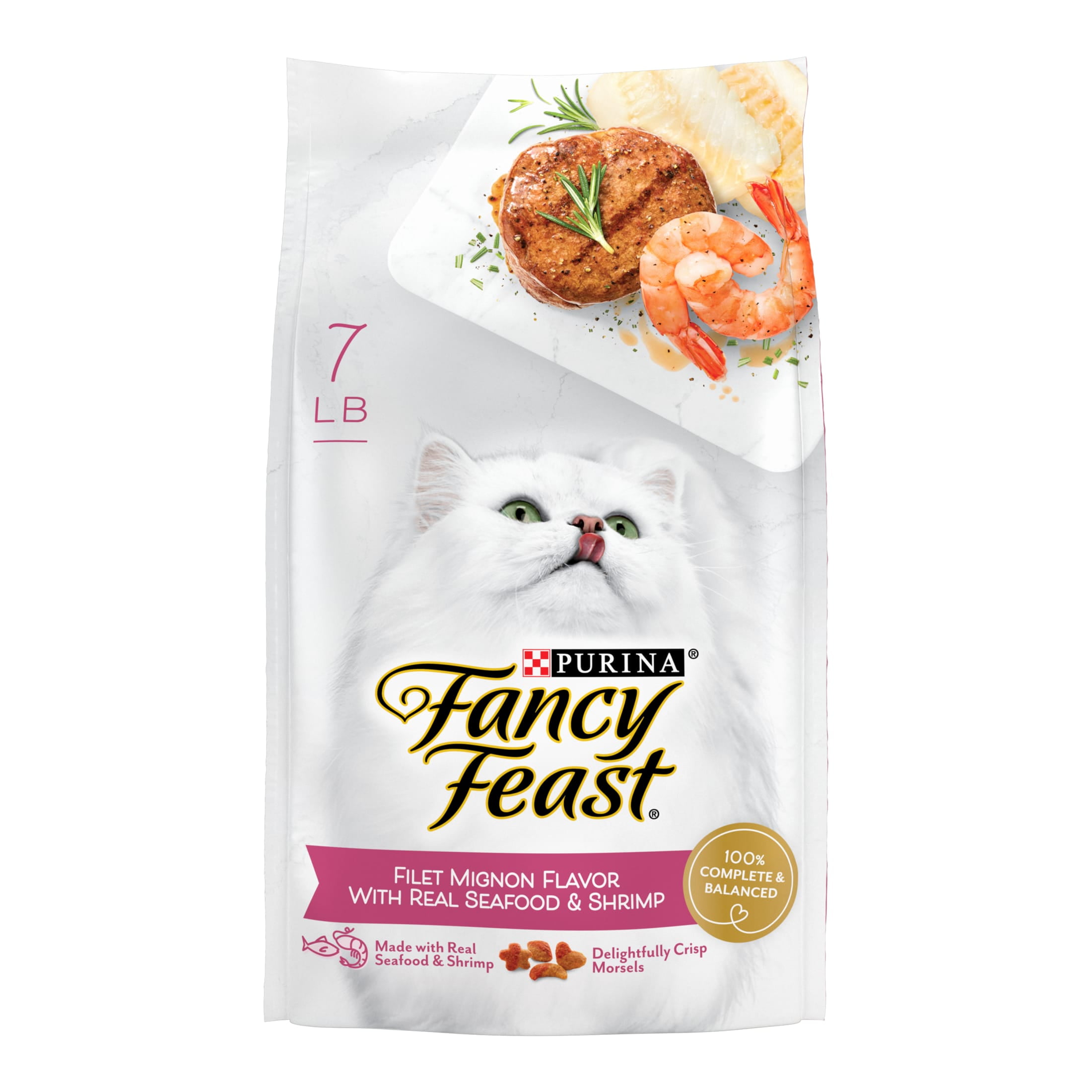 (4 pack) Purina Fancy Feast Dry Cat Food Filet Mignon Flavor With Seafood and Shrimp, 7 lb Bag