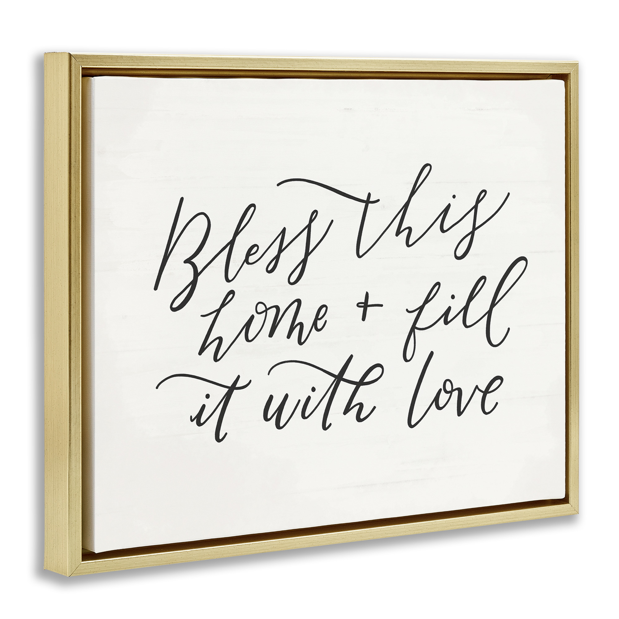 Stupell Industries Bless This Home Typography Inspirational Painting Gold Floater Framed Canvas Art Print Wall Art, 31 x 25