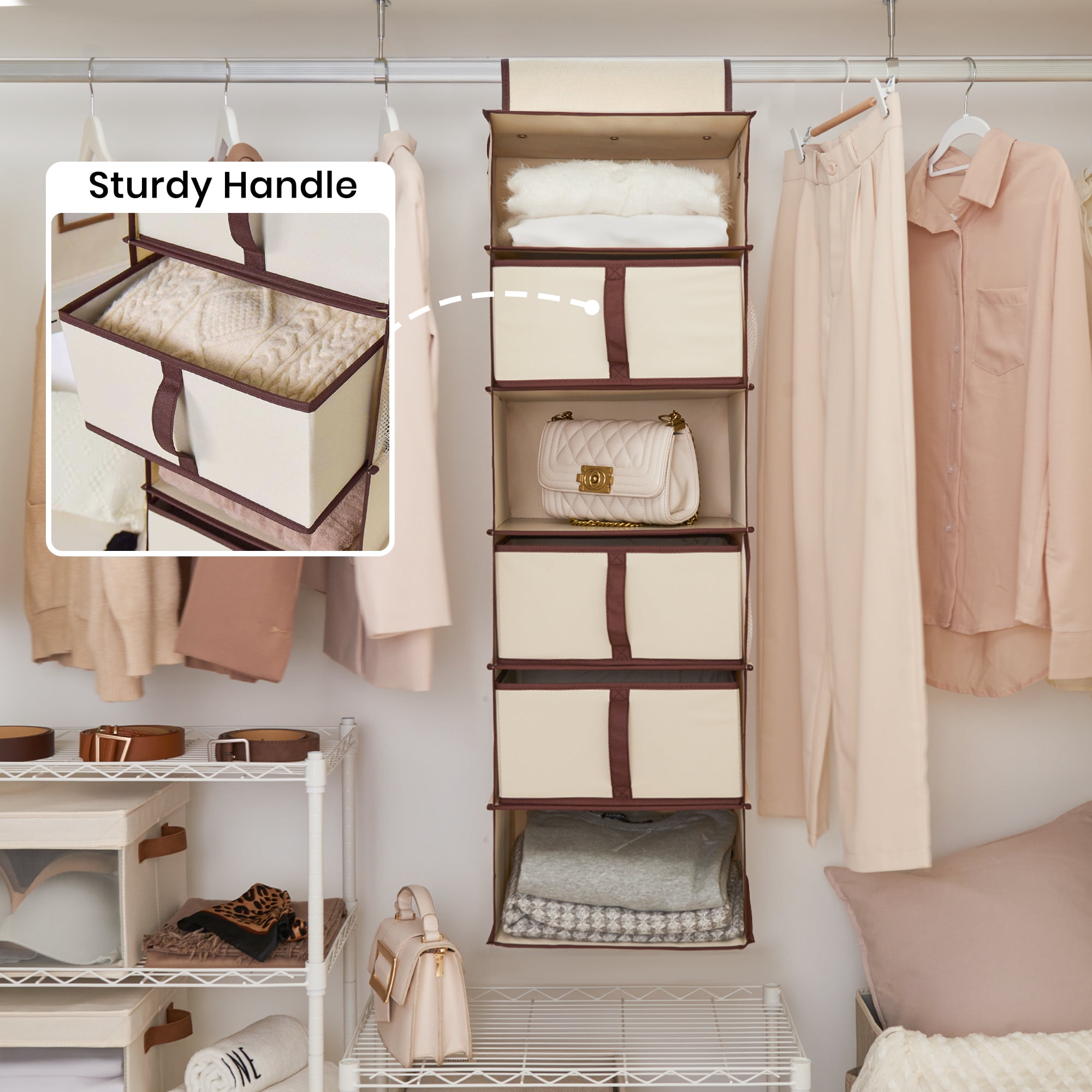 Foldable Hanging Closet Organizer with Drawers, 6-Shelf, Natural ...