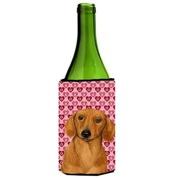 Dachshund Hearts Love And Valentines Day Portrait Wine Bottle  Hugger - 24 oz.