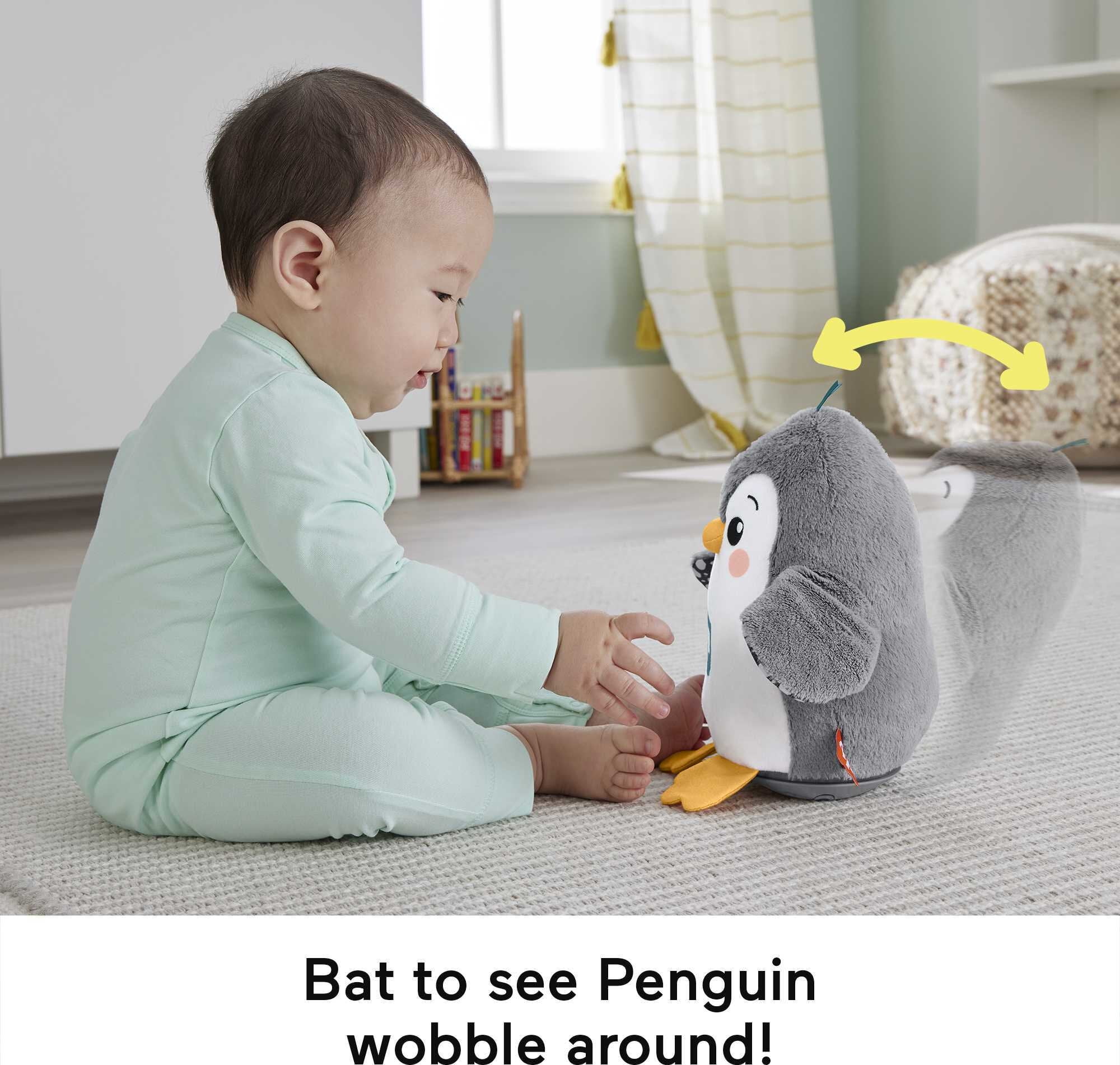 Fisher-Price Plush Tummy Time Toy, Flap & Wobble Penguin, Newborn Musical Toy for Sensory Play