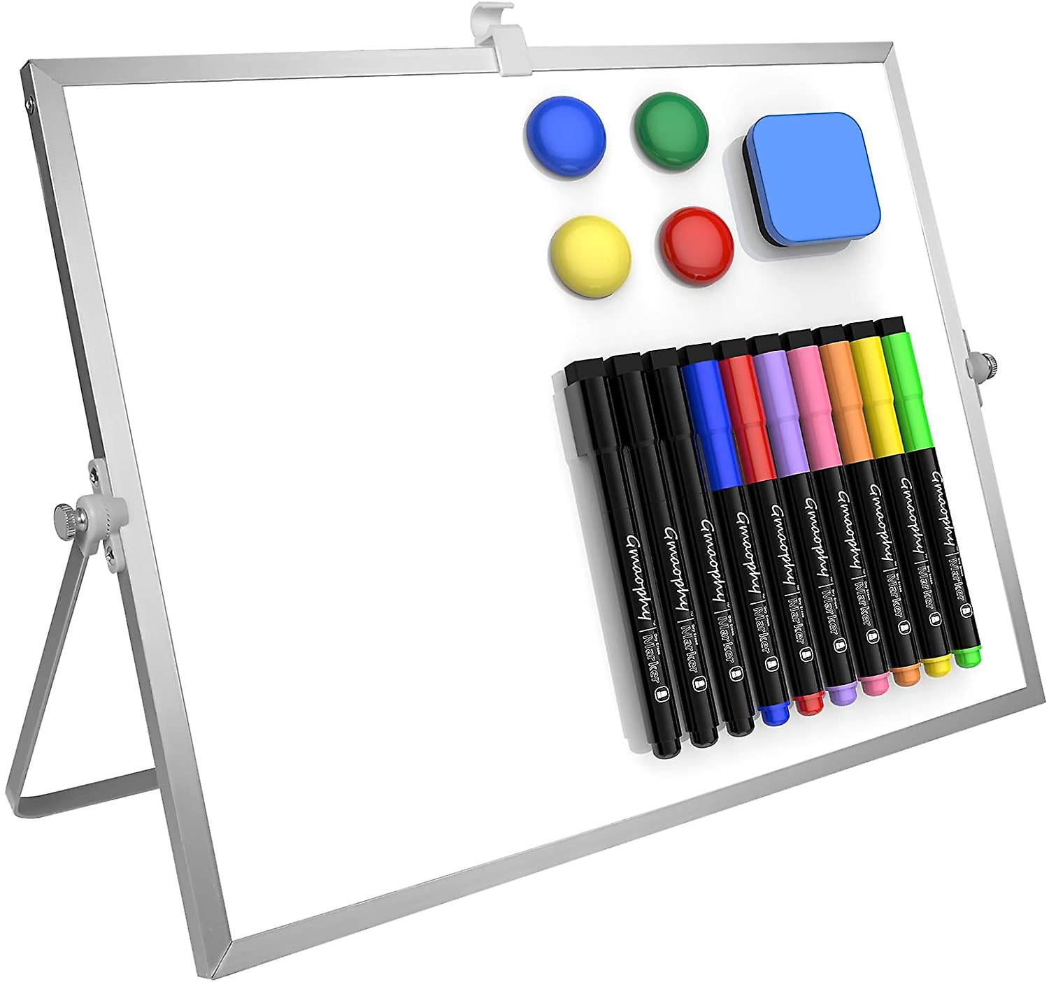 Dry Erase White Board 1 Eraser Portable Double-Sided White Board Easel for Kids Drawing to Do List Wall Desk School 10 Markers 12 X 12 Large Magnetic Desktop Whiteboard with Stand 4 Magnets 