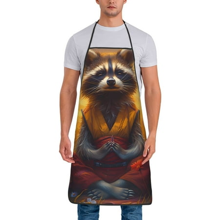 

Junzan Sunset Flower Meditating Raccoon Print Kitchen Cooking Aprons Chef Apron for Men and Women Professional for Cooking Bib Aprons for Kitchen/Crafting/BBQ/Drawing