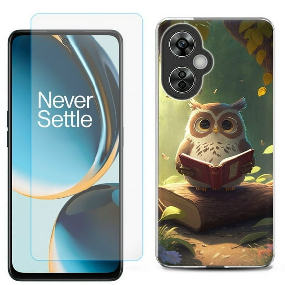 OneToughShield ® for OnePlus Nord N30 5G Shockproof Phone Case, with Tempered Glass Screen Protector - Owl Reading