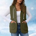 thumbnail image 2 of larppty Trendy Fleece Vest Women Sleeveless Casual Jacket Outerwear Winter Warm Lightweight Button Down Hooded Waistcoat with Pockets (AG, S), 2 of 5