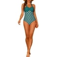thumbnail image 2 of Women's Halterneck Polka Dot Monokini, 1 Piece Tummy Control Cut Out String Swimsuit Bathing Suits Small Dark Green, 2 of 5
