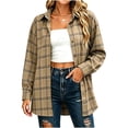 thumbnail image 2 of Women's Collared Loose Long Sleeve Plaid Shirt,Oversized Casual Button Down Shacket Jacket,Coffee,Women's Plus Size M, 2 of 7
